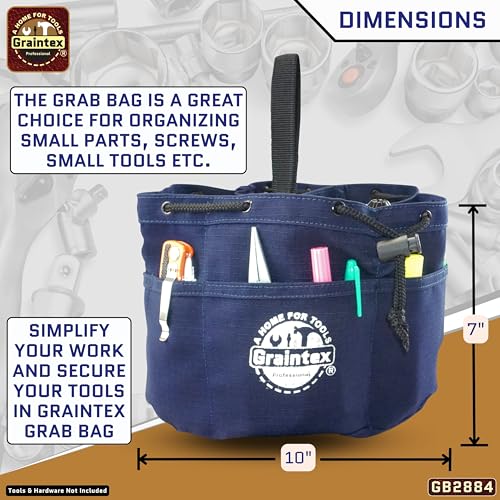 Graintex 18 Pockets Grab Bag Rip-stop Canvas Drawstring Closure, Small Part Organizer Pouch, Small Tools, Screws, Parts, Parachute Tool Bag for Efficient Storage - Navy Blue - color: Navy Blue