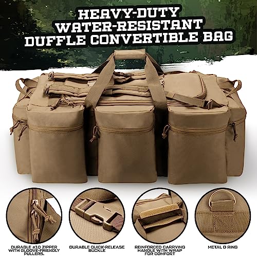 100L Large Military Duffle Bag Deployment Duffel Bag Sports Equipment Travel Luggage Bag with Detachable Backpack Straps… - color: Coyote Tan