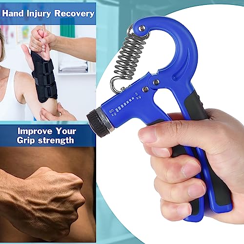 AIXPI Grip Strength Trainer, Hand Grip Exerciser Strengthener with Adjustable Resistance 11-132 Lbs (5-60kg), Forearm Strengthener, Hand Exerciser for Muscle Building and Injury Recover 2 Pack - color: Blue