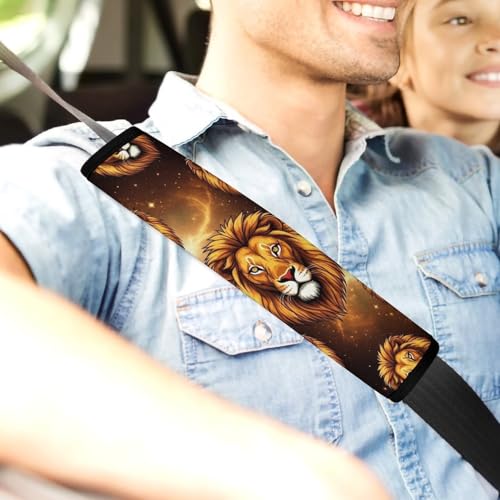 2 Piece Soft Padded Car Seat Belt Pad for Elderly Support, Stroller Pushchair High Chair, Gold Galaxy Lion Shoulder Harness Cover, Shock Absorption - color: Pattern 389