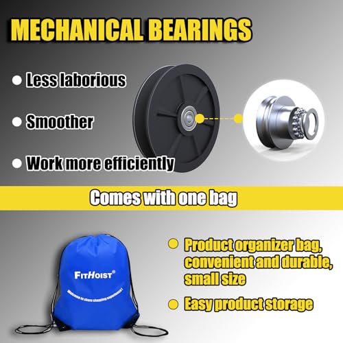 Block and Tackle 1100 lbs, 2200 LBS Breaking Strength Heavy Duty Pulley, 50 Ft 3/8" Rope Pulley, 5:1 Lifting Power Pulley System, Pulley Hoist for Animal Husbandry, Warehouses, Constructions - color: WHITE