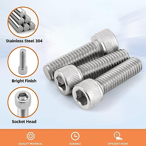 5/16-18 x 3" (1/2" to 3" Available) Socket Head Cap Screws Bolts, Allen Socket Drive, Stainless Steel 18-8 (304), Partial Thread, Bright Finish, 10 PCS - size: 5/16-18 x 3"