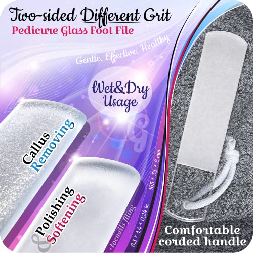 GLADZY Genuine Czech Glass Nail File Set - Callus Remover Foot Rasp, Cuticle Pusher Manicure Stick, Double Sided Etched Different Grit Surface, Professional Nail Care Tool, Made in EU - color: All-in-one Set - Aqua Magenta