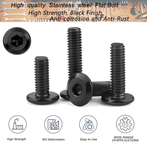 Matuja 1/4-20 x 1-1/4" Flat Head Hex Socket Bolts Screws,304 Stainless Steel,Black Oxide Finish,Fully Threaded Bright Furniture with Hex Key(20 Pcs) - size: 1/4-20 x 1-1/4"