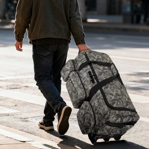 120L 3 Wheel Tactical Rolling Duffle Bag, Heavy Duty Military Deployment Luggage, 900D Waterproof Duffel for Camping Travel Outdoor Sports - color: Camo Brown