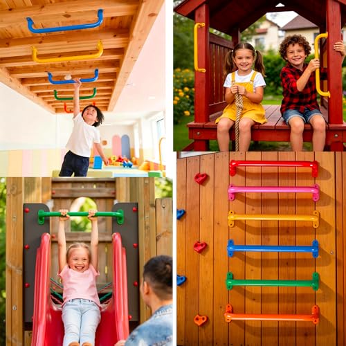 17'' Red Playground Handles Indoor Kids Monkey Bar Ladders Pack of 6 | Heavy Duty Solid Steel, Bright Color Smooth Glossy Powder Coated, Comfy Secure Handle Bar for Playset SwingSet Climbing Frame - color: Red