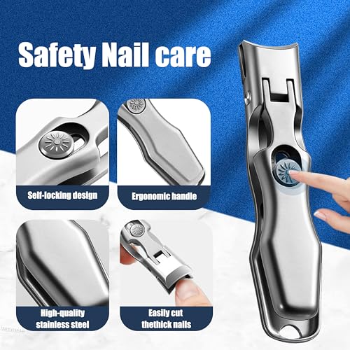 German Nail Clippers Set for Men & Women and Seniors | Large Wide Jaw Opening,Anti Splash Design,Ultra Sharp Stainless Steel heavy duty fingernail & toenail clippers (Silver) - size: Large Silver