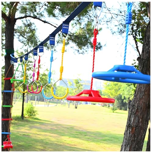 Ninja Rings Monkey Bars Swing Trapeze Bar Playground Swingset Rings Ninja Course for Kids Ninja Gymnastic Rings Backyard Ninjaline Obstacle Accessories (6 Color)