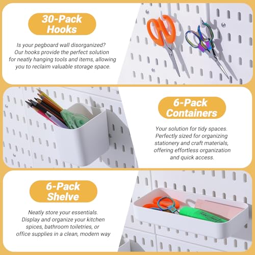 6-Pack PegBoard Wall Organizer, 11"X11" PegBoard, Include 48 Pcs Peg Board Accessories, Multi-Surface Storage Solution For Room, Office, Kitchen, bathroom