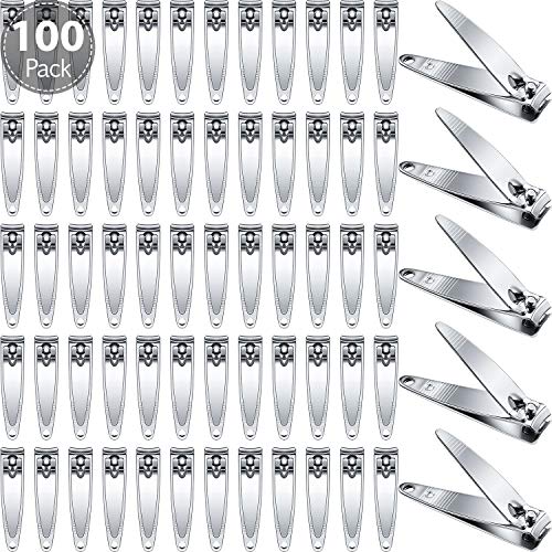 Mudder 100 Pieces Nail Clippers Set Bulk for Men Women Ultra Sharp Stainless Steel Fingernail Toenail Clippers Portable Travel Sturdy Trimmer Pointed Pedicure Manicure Care (Silver)