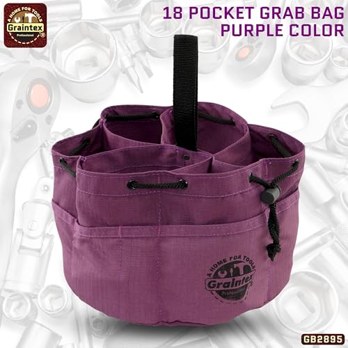 Graintex 18 Pockets Grab Bag Rip-stop Canvas Drawstring Closure, Small Part Organizer Pouch, Small Tools, Screws, Parts, Parachute Tool Bag for Efficient Storage - Purple - color: Purple