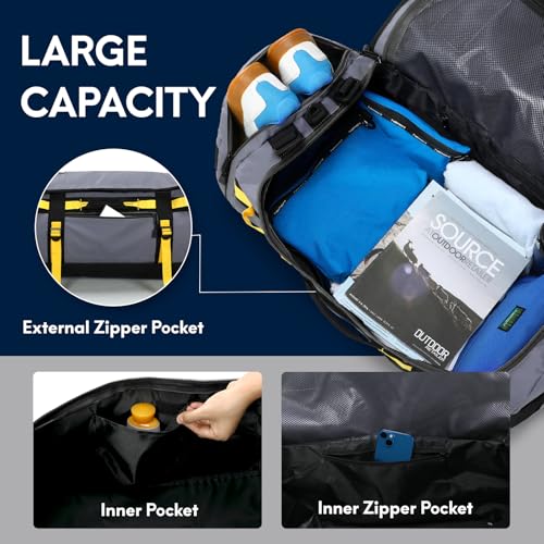 Haimont Heavy Duty Convertible Travel Duffel Backpack, Grey, 45L | Shoe Compartment, Water-Resistant Tarpaulin, Wide U-Shaped Opening - color: Grey, size: 60L