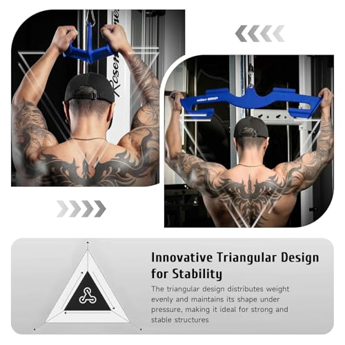 LAT Pull Down Bars Set, Triangular Stability LAT Pulldown Attachments with 8 Ergonomic Handles for Whole Back Training, Non-Slip Cable Machine Attachment for Gym Home Workout - color: Dark blue