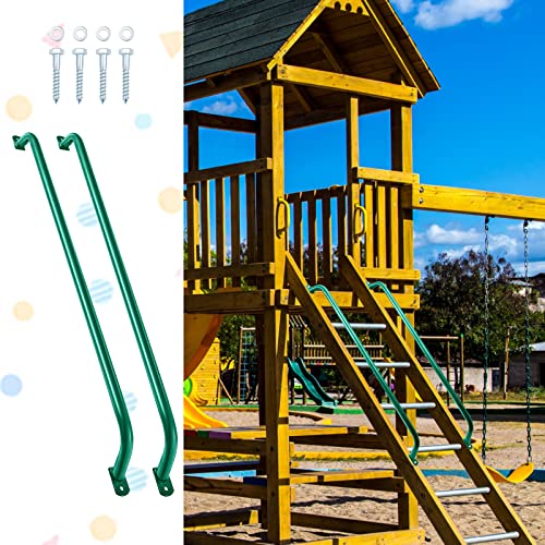 Lounsweer 2 Pcs,39 Inch Playground Safety Handles, Long Grab Bars,Green | Playhouse Ladder Handles, Treehouse Accessories, Rock Climbing Wall, Metal Grab Bars, Safety Handrails, Playground Equipment - color: Green, size: 39 Inch