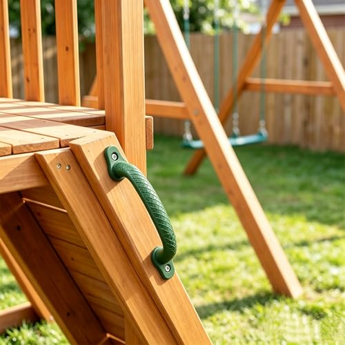Plastic Safety Handles 2 Pcs Playground Grab Handles | Non-Slip Durable Design for Playhouse, Treehouse, Climbing Frame, Jungle Gym, Swing Set Indoor Outdoor - color: Green-2pack
