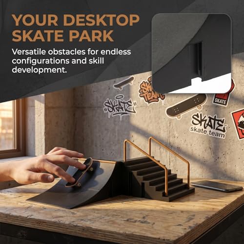 Fingerboard Skate Park Kit 2pcs, Finger Skateboard Ramps and Stairs with Handrails, Premium Mini Skateboard Obstacles Accessories for Finger Board Skill Training, Gift for Kids Ages 5+
