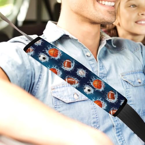 2 Pack Sports Balls Basketball Baseball Football Soccer Car Seat Belt Pad Soft Padded Seat Belt Cushion for Child, Stroller Pushchair High Chair, Shock Absorption - color: Pattern 175