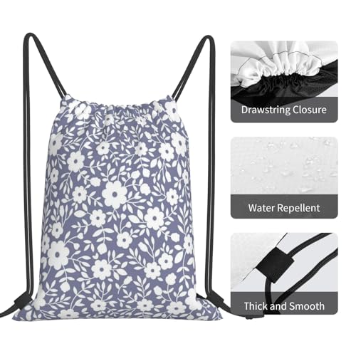 Compact Cinch Carry Sack Navy White Floral Pattern Washable Sackpack for Climbing - color: 1