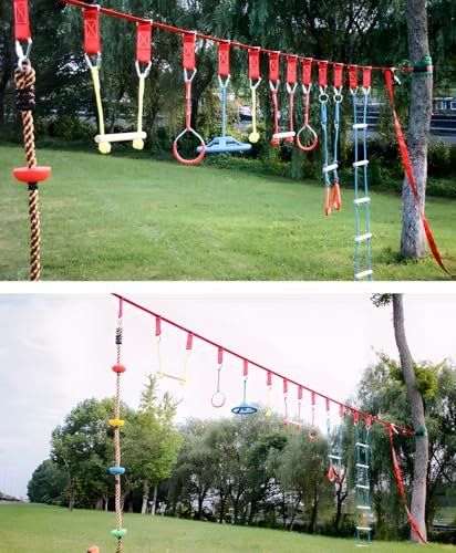 Ninja Rings Monkey Bars Swing Trapeze Bar Playground Swingset Rings Ninja Course for Kids Ninja Gymnastic Rings Backyard Ninjaline Obstacle Accessories (6 Color)
