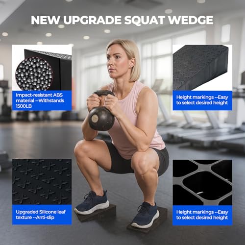 Squat Wedge Block for Weightlifting Workout, 2 Pcs Non-Slip Heel Elevated Squat Wedge, 500lbs Load Slant Board for Squats to Improve Squat Mobility Balance & Strength Performance, 12.0*6.1*3.4inch