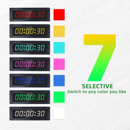 Gym Timer Clock with Remote Control & Push Button,7 RGB Color, Programmable Interval Timer, Countdown/Up Stopwatch,Wall Clock for Home Gym Garage,Portable Training Accessories(Plug-in) - style: plug-in