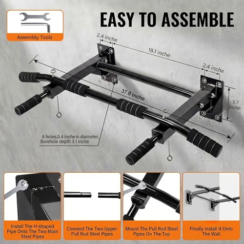 Pull Up Bar Wall Mounted - Multifunctional Wall Mounted Pull Up Bar for Home Gym