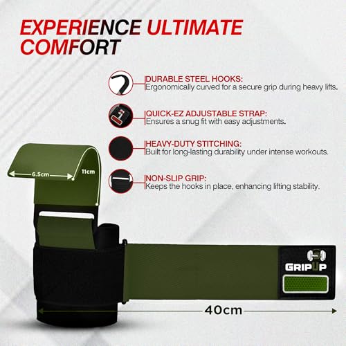 Weight Lifting Hooks – Heavy Duty Gym Straps for Deadlifts, Pull-Ups, Rows & Strength Training Secure Grip Support for Weightlifting, Powerlifting CrossFit Nylon & Neoprene Padding - color: Green