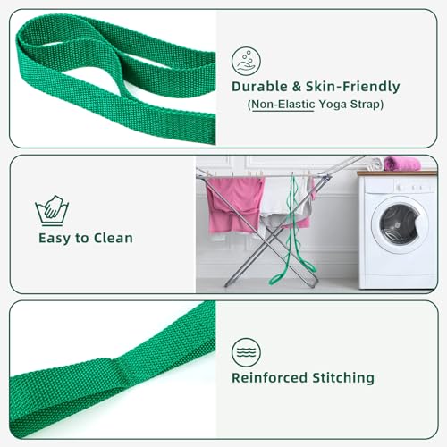 Abiarst Stretching Strap Yoga Straps for Physical Therapy, 10 Loops Non-Elastic Stretch Band for Pilates, Flexibility, Exercise and Gymnastics - color: Green
