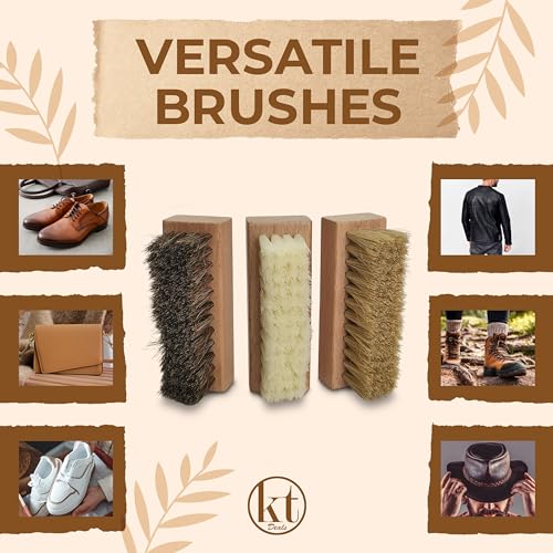 Small Shoe Cleaning Brush Set of 3 Brushes with Nylon, Boar and Horsehair Bristles, Wooden Sneaker Cleaner Brushes for Leather, Suede, Canvas, Textile, Bags and Accessories (3)