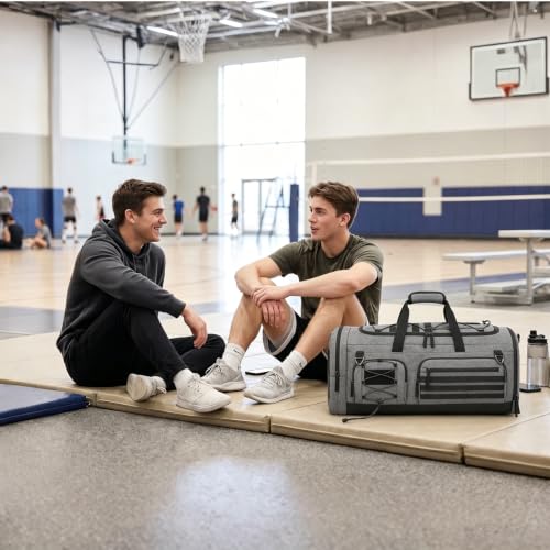 50L Tactical Gym Bag for Men and Women with Shoe & Laptop Compartment | Extra Large Duffle Bag, 3-in-1 Travel Sports Duffel Bags MOLLE Weekender Overnight Bag for Gym, Travel, Black + Gray - color: Black + Gray