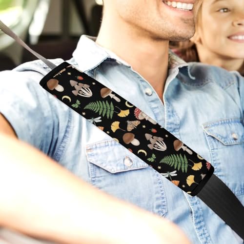 2 Pack Mushrooms Moth Car Seat Belt Pad Breathable Shoulder Harness Cover for Adult Use, Stroller Pushchair High Chair, Pressure Relief - color: Pattern 994