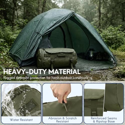 Haimont Heavy Duty Convertible Travel Duffel Backpack, Army Green, 45L | Shoe Compartment, Water-Resistant Tarpaulin, Wide U-Shaped Opening - color: Green, size: 45L