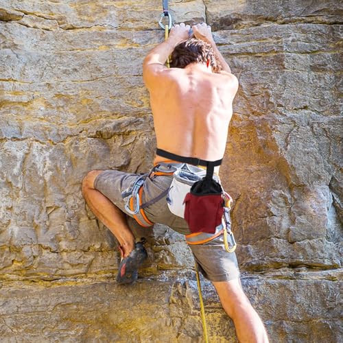 Alasum Bouldering Chalk Bag with Zipper Pocket, Burgundy Climbing Chalk Container for Rock Climbing and Gymnastics, Non-Toxic Pouch for Grip Enhancement and Gear Storage