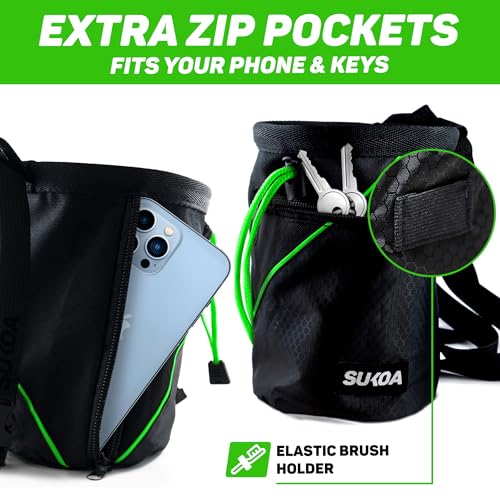 Chalk Bag for Rock Climbing - Rock Climbing Gifts Gear Accessories - Quick-Clip Belt, Large Zippered Pockets & Brush Holder - Weight Lifting, Gym, Bouldering, Disc Golf, Wall, Rock Climbing Chalk Bag - color: Green