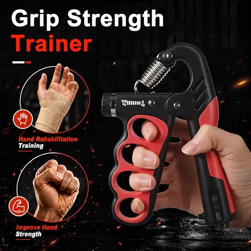 Grip Strength Trainer, Adjustable Resistance Hand Exerciser 11-220Lbs(5-100Kg), Hand Gripper Strengthener for Forearm Workout, 2 Pcs - color: Red