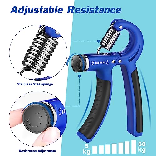 AIXPI Grip Strength Trainer, Hand Grip Exerciser Strengthener with Adjustable Resistance 11-132 Lbs (5-60kg), Forearm Strengthener, Hand Exerciser for Muscle Building and Injury Recover 2 Pack - color: Blue