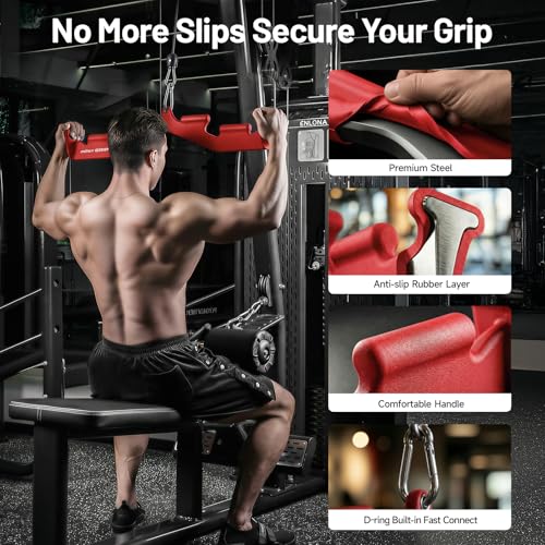 LAT Pull Down Bar with 6 Ergonomic Handles, Neutral Grip LAT Pulldown Attachments for Whole Back Training, Wide Grip LAT Pulldown Bars for Home Gym Cable - color: Red-1