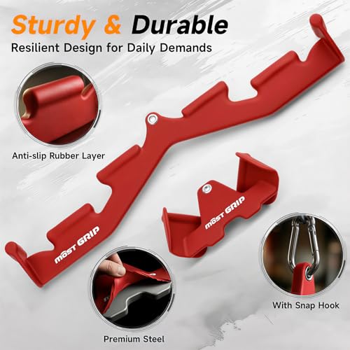 LAT Pull Down Bar with 6 Ergonomic Handles, Neutral Grip LAT Pulldown Attachments for Whole Back Training, Wide Grip LAT Pulldown Bars for Home Gym Cable - color: Red-3