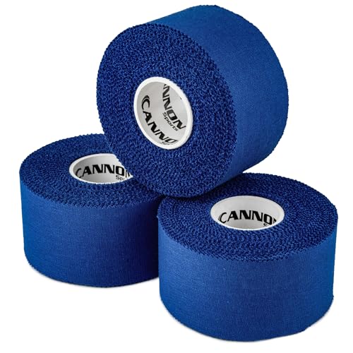 Cannon Sports Premium Athletic Tape - 1.5” x 45 Feet Per Roll - Easy Tear, No Sticky Residue, Very Strong, Hypoallergenic and Latex Free - Ideal for Sprains, Strains, First Aid - Pack of 3 (Blue) - color: Blue