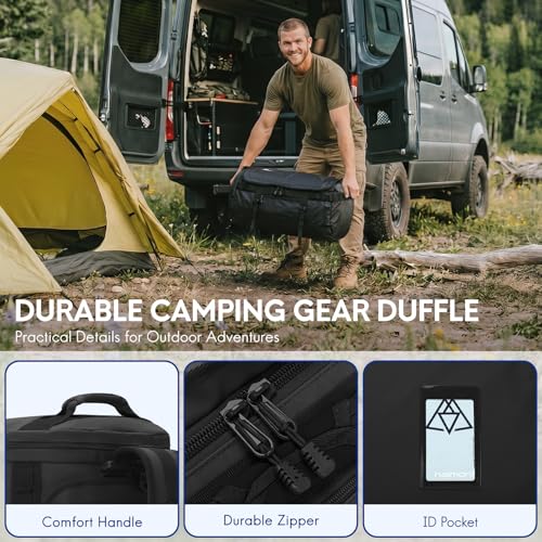 Haimont Heavy Duty Convertible Travel Duffel Backpack, Black, 45L | Shoe Compartment, Water-Resistant Tarpaulin, Wide U-Shaped Opening - color: Black, size: 45L