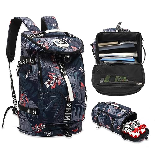 gym duffel bag backpack wrestling bag with shoe compartment 4 kinds of back method waterproof sports walking laptop - color: A-floral Blue
