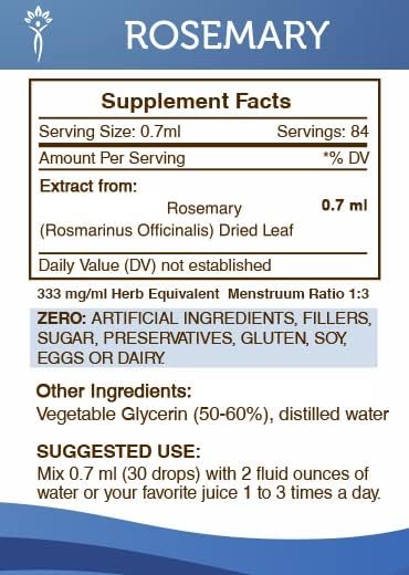 Secrets of the Tribe Rosemary Alcohol-Free Liquid Extract, Rosemary (Rosmarinus Officinalis) Dried Leaf Tincture Supplement (2 FL OZ)