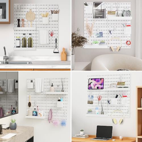 Plastic 15pcs Pegboard Wall Organizer Kit, 11x11, White | peg board storage system, modular kit for shop, shed and garage, wall mount board with accessories