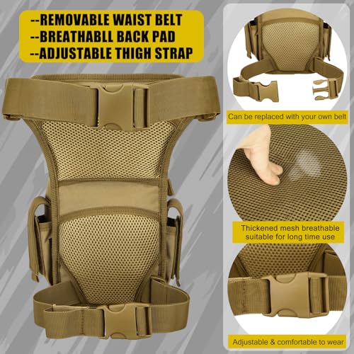 Tactical Drop Leg Bag Military Tool Gear Fanny Thigh Pack Utility Airsoft Motorcycle Cycling Waist Gear Pouch (Patch Included) - color: Brown