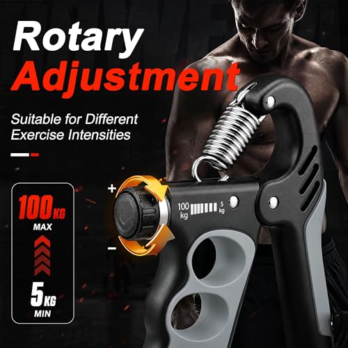 Grip Strength Trainer, Adjustable Resistance Hand Exerciser 11-220Lbs(5-100Kg), Hand Gripper Strengthener for Forearm Workout, 2 Pcs - color: Gray