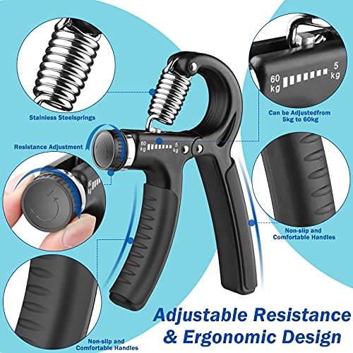 AIXPI Grip Strength Trainer, Hand Grip Exerciser Strengthener with Adjustable Resistance 11-132 Lbs (5-60kg), Forearm Strengthener, Hand Exerciser for Muscle Building and Injury Recover 2 Pack - color: Black