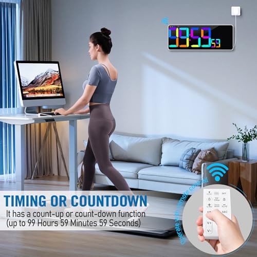 Large 13.7" LED Digital Timer（5''Nunmber）, 11 Color Changing, Count Up/Down Timer with Remote Control, Adjustable Brightness Wall Clock for Home, Office, Gym, Elderly, Auto DST - color: 13.7''rgb+remote