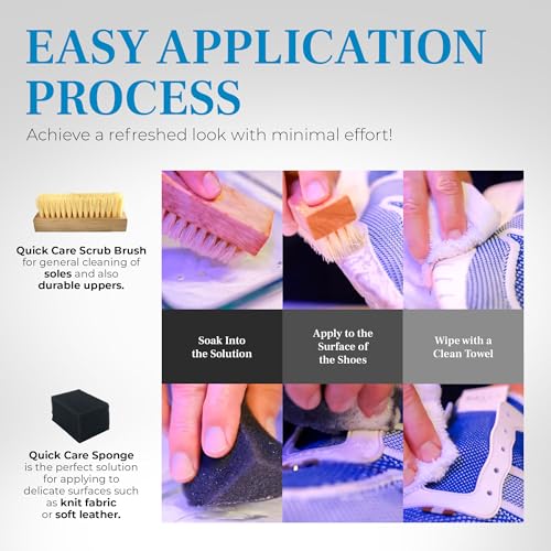 QuickCare Premium Shoe Cleaner with Conditioner, Brush & Sponge, Ultimate Cleaning Shoes Kit for Sneakers, Leather, Suede, Canvas, Mesh, Shoe Care Set, Foam Touch-Up Solution, 4 oz