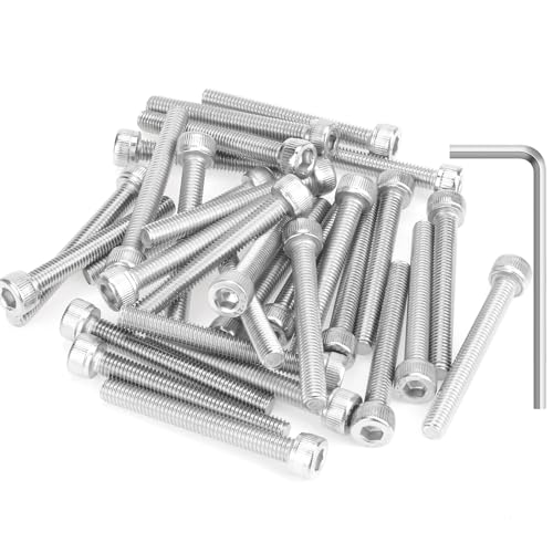 HELIFOUNER 30 Pieces M5 x 40mm, Thread Pitch 0.8mm, 304 Stainless Steel (18-8) Hex Socket Head Cap Screws, Fully Threaded - size: M5 x 40mm