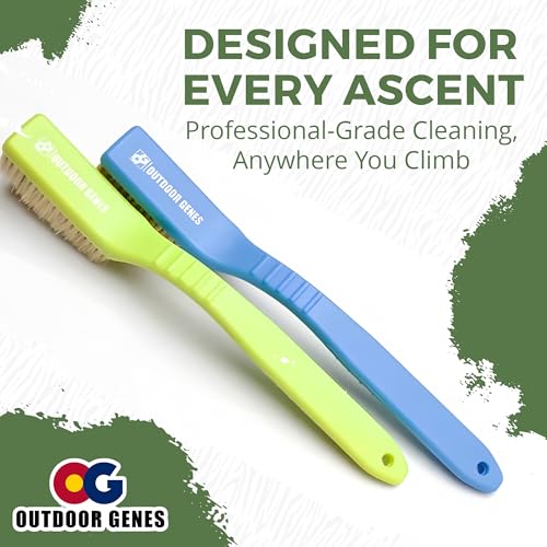 Rock Climbing Brush, 2-Pack Boar Hair Hold Cleaning Brushes | Natural Boar Hair Bristles, Ergonomic Handle, Indoor & Outdoor Holds, Compact Travel Size, Green & Blue Set